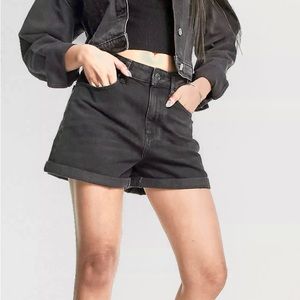 ASOS Denim Mom Jeans Shorts Faded Black Size UK 12 M